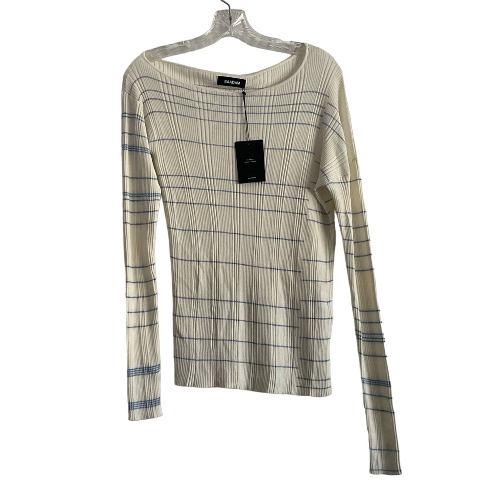 Naadam Virgo Off The Shoulder Top Blue White Stripe Asymmetrical Large